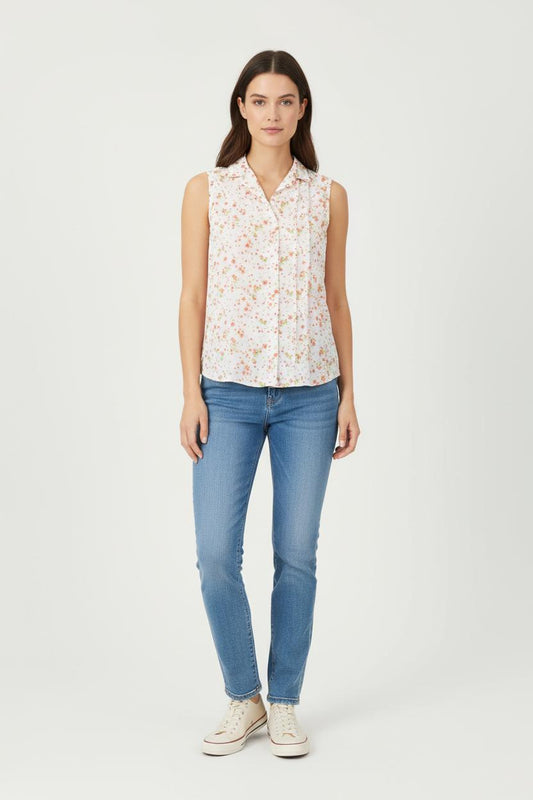 Chemise Sans Manches Blanche et Orange - Taille XS/34