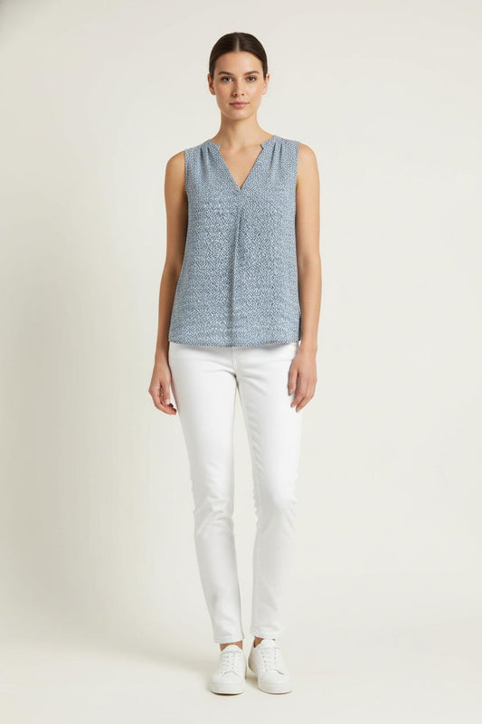 Blouse Sans Manches Bleue et Blanche - Taille XS/34