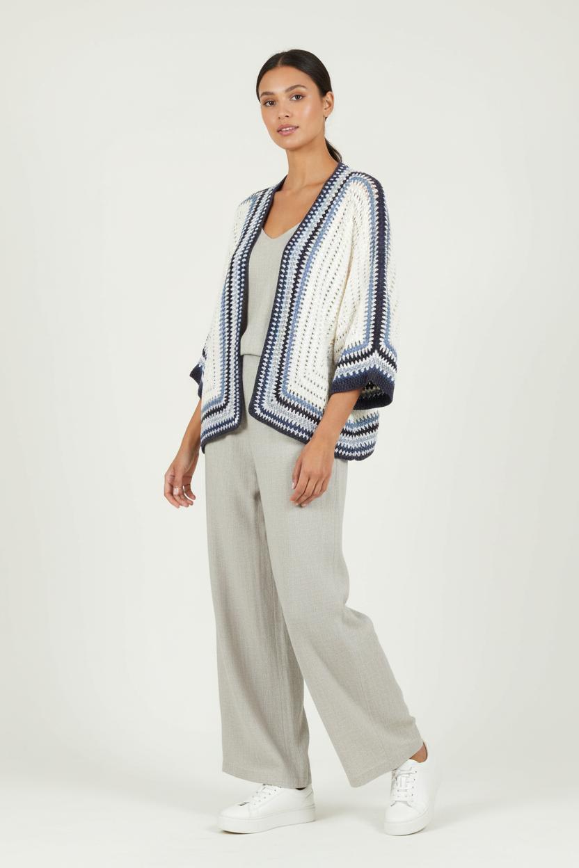 Cardigan beige et bleu - Taille S/36