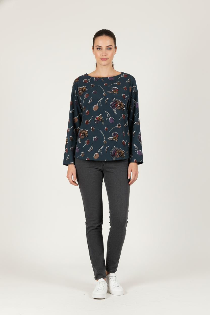 Blouse Bleu Foncé et Marron - Taille M/38