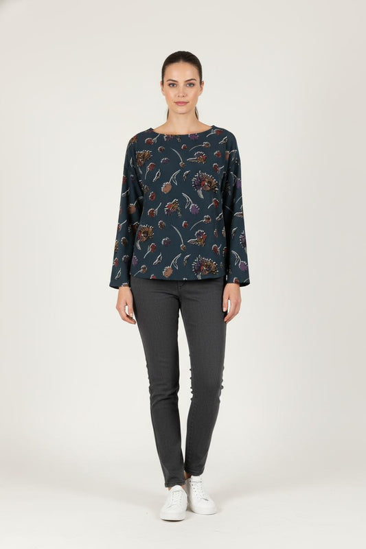 Blouse Bleu Foncé et Marron - Taille M/38