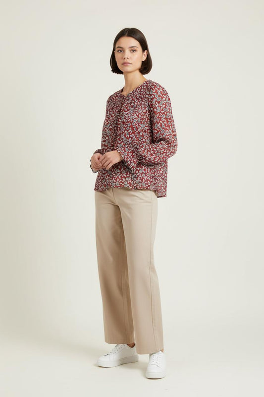 Blouse Fleurie Bordeaux et Blanc - Taille L/40