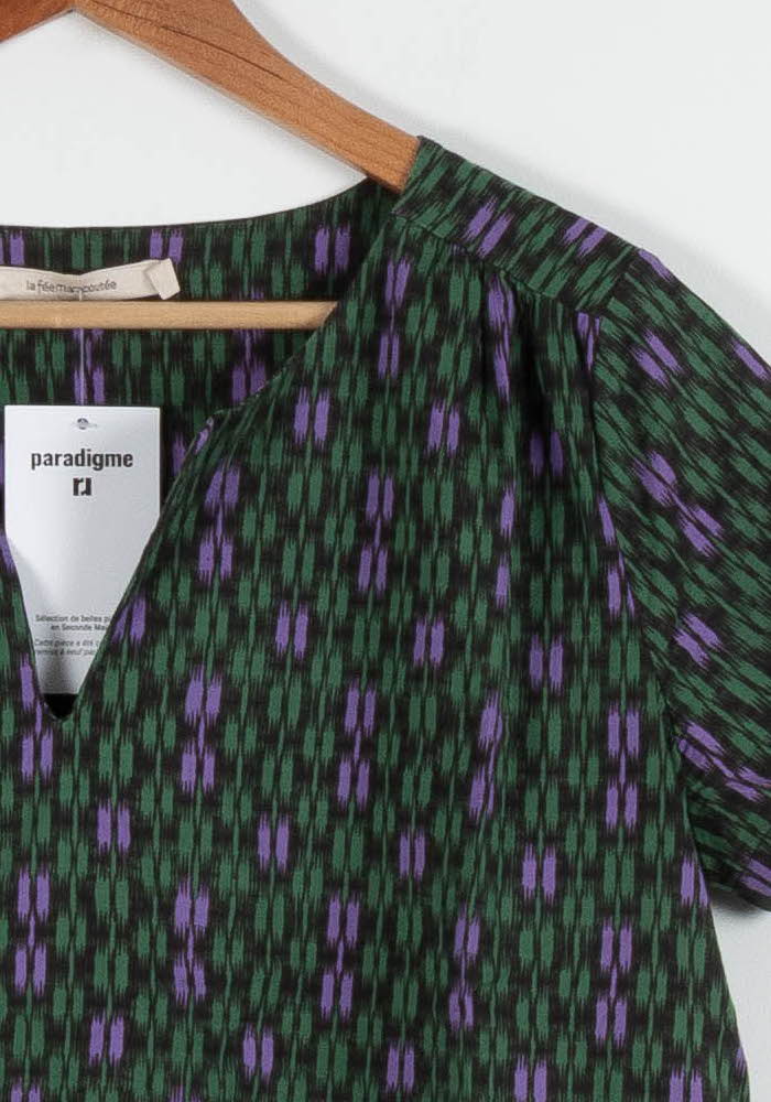 Blouse Verte et Violette - Taille L/40