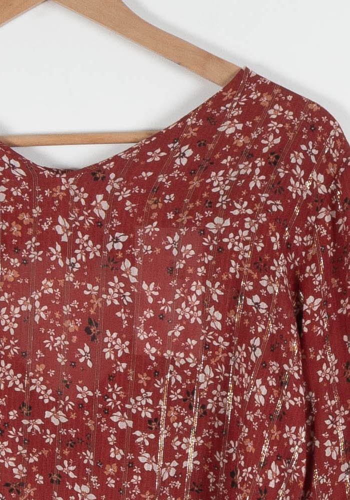 Blouse Fleurie Marron et Blanc - Taille S/36