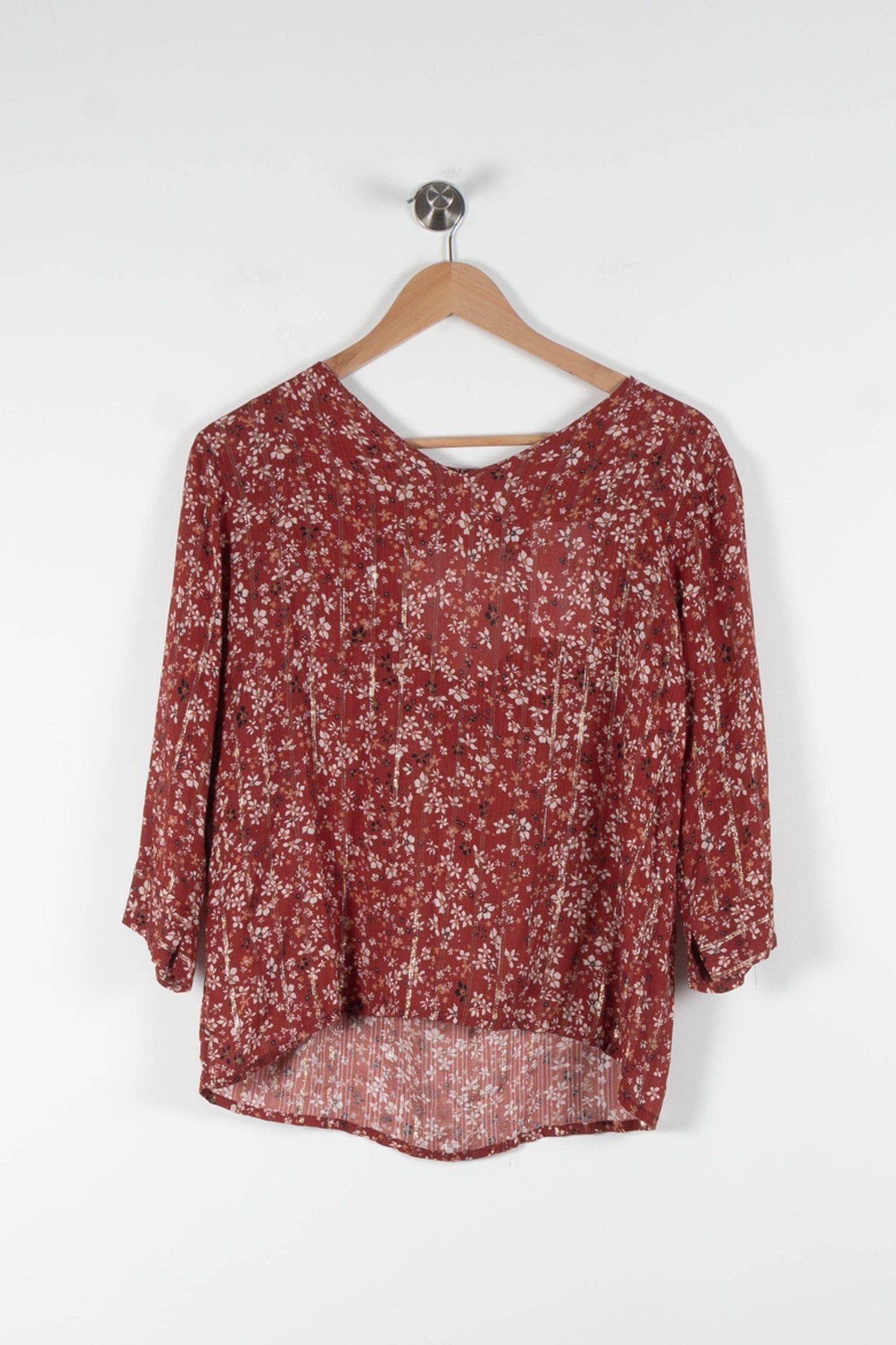 Blouse Fleurie Marron et Blanc - Taille S/36