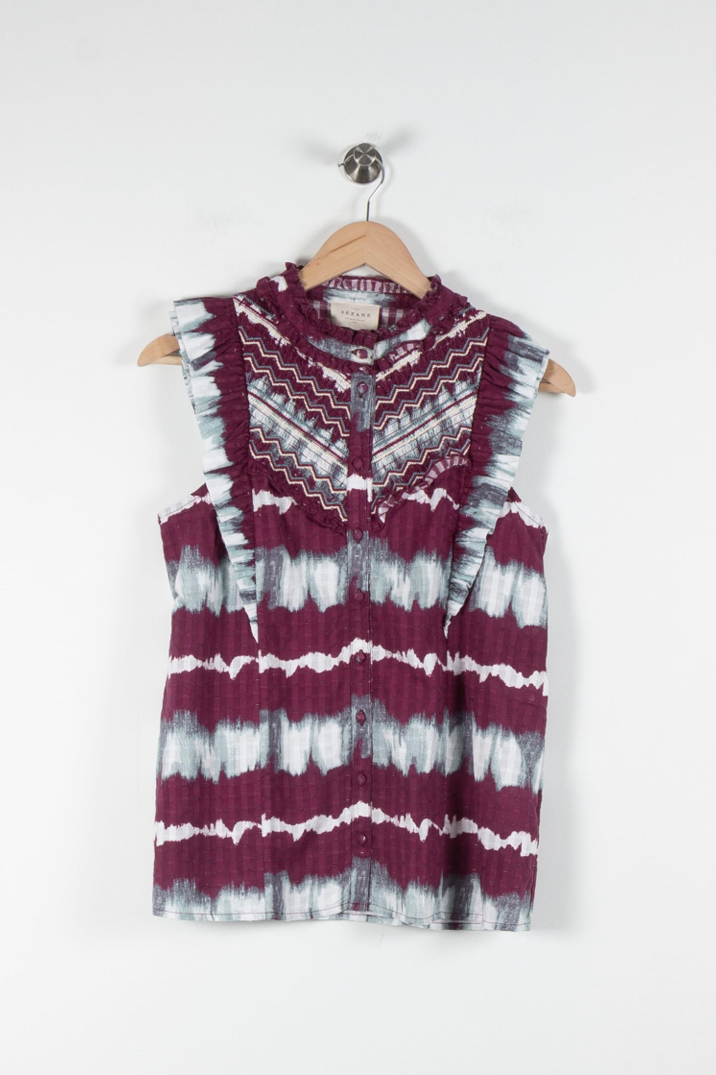 Blouse Sans Manches Bordeaux et Blanche - Taille M/38