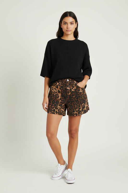 Short Léopard Marron et Noir - Taille S/36