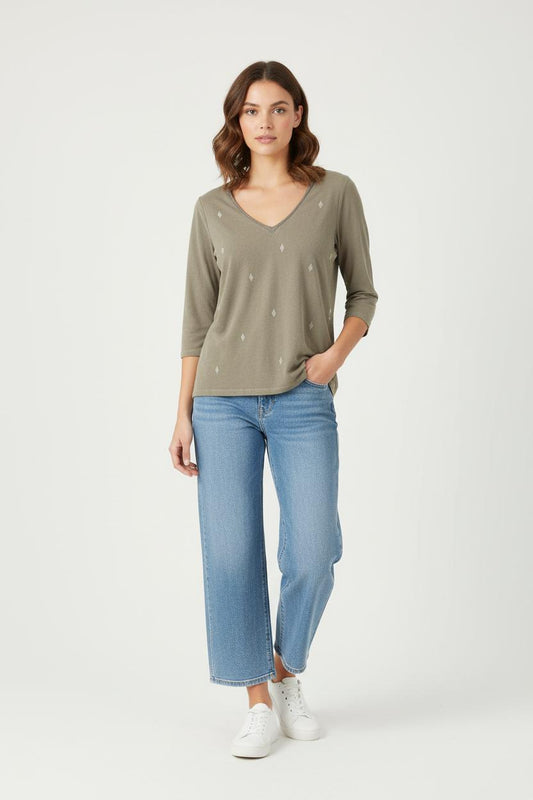 Tee-shirt Manches Trois Quarts Vert - Taille M/38