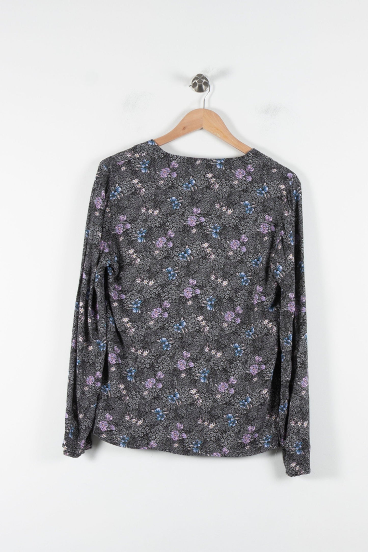 Blouse Grise à Fleurs Bleues et Violettes - Taille M/38