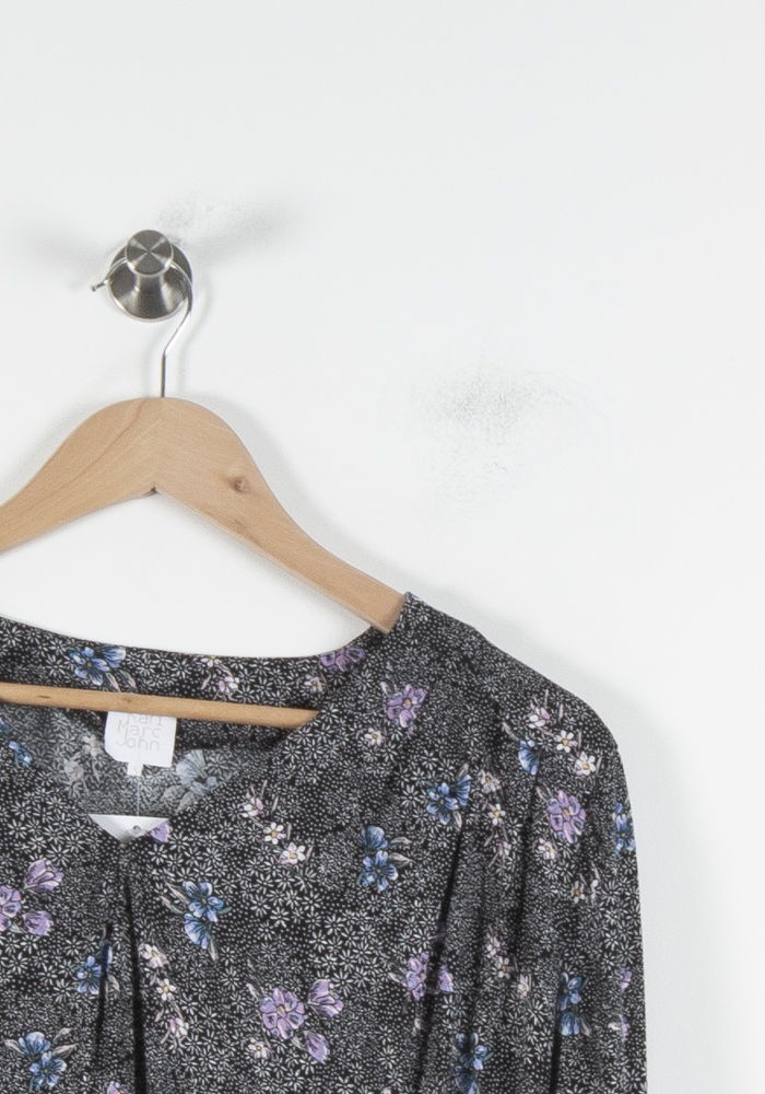 Blouse Grise à Fleurs Bleues et Violettes - Taille M/38