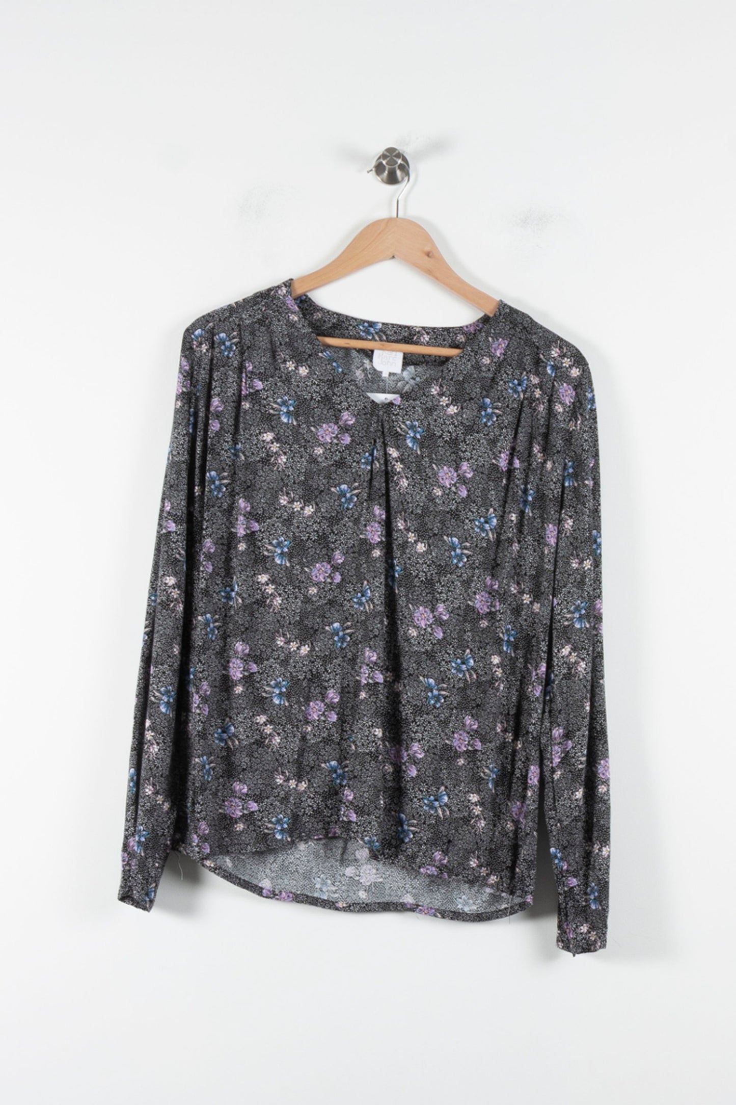 Blouse Grise à Fleurs Bleues et Violettes - Taille M/38