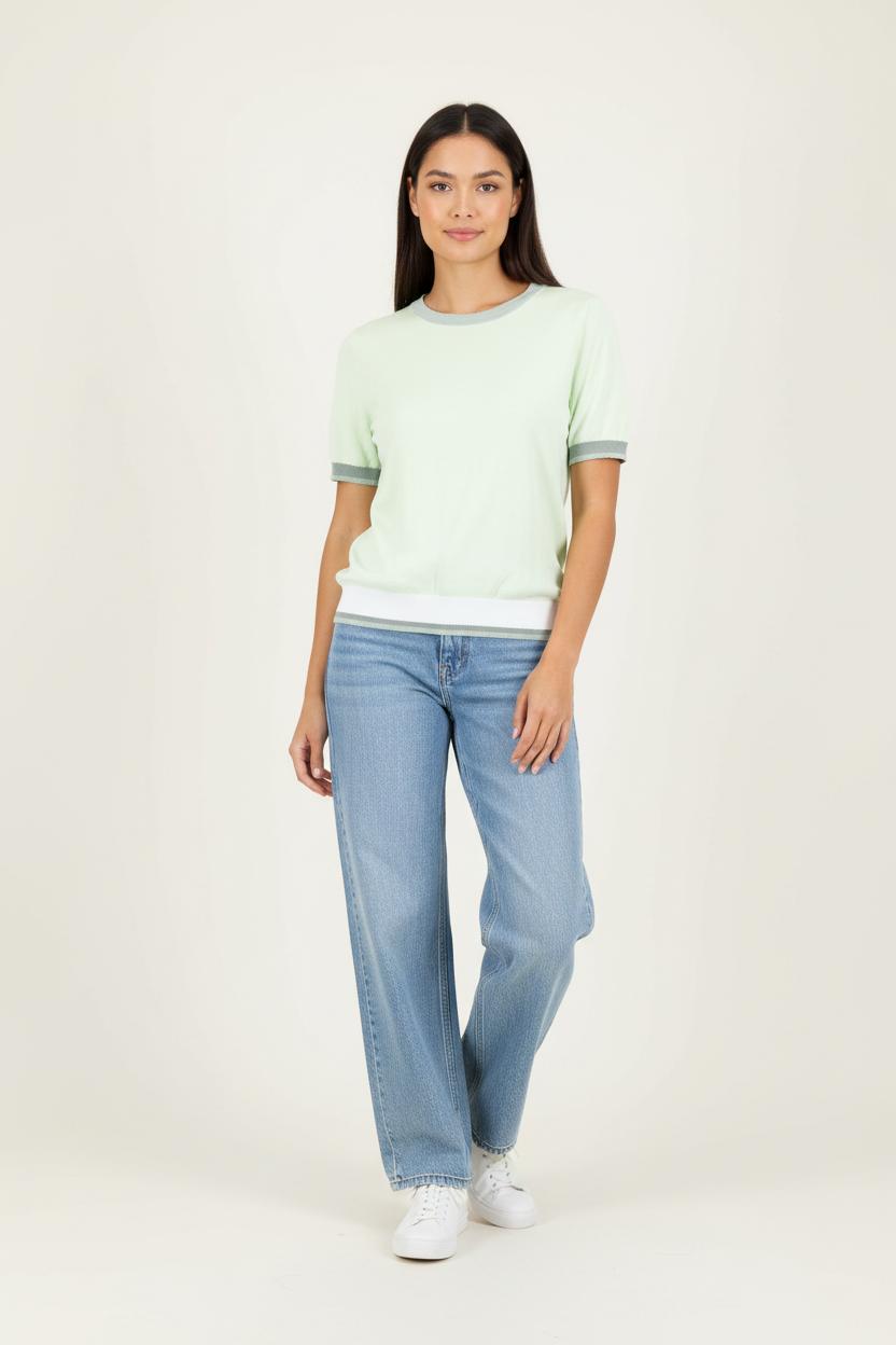 T-shirt Vert et Blanc - Taille XS/34