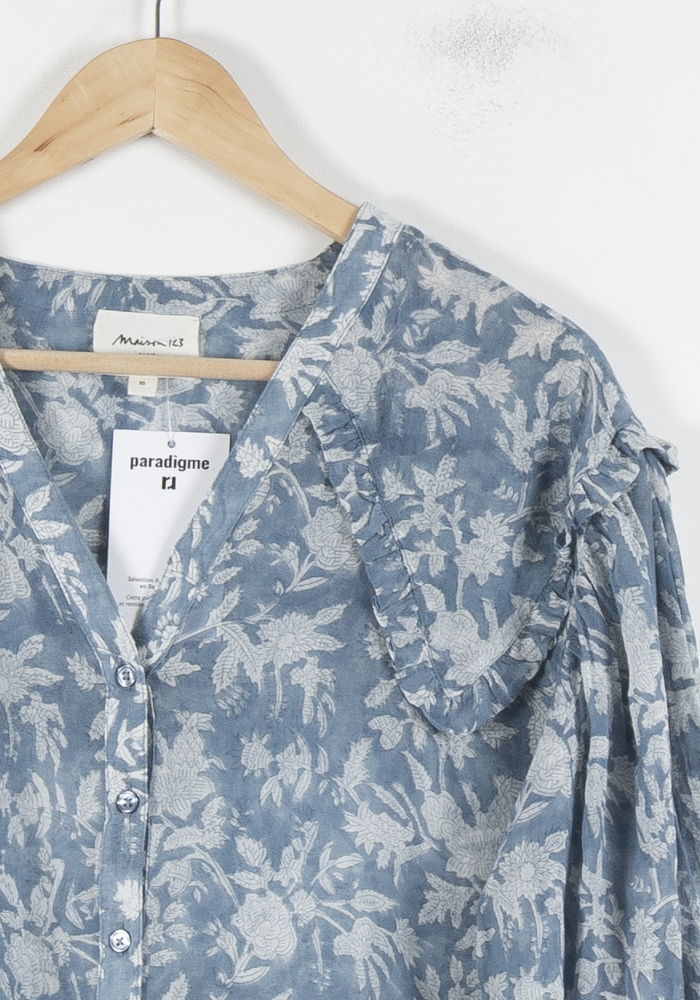 Blouse Fleurie Bleue - Taille XS/34