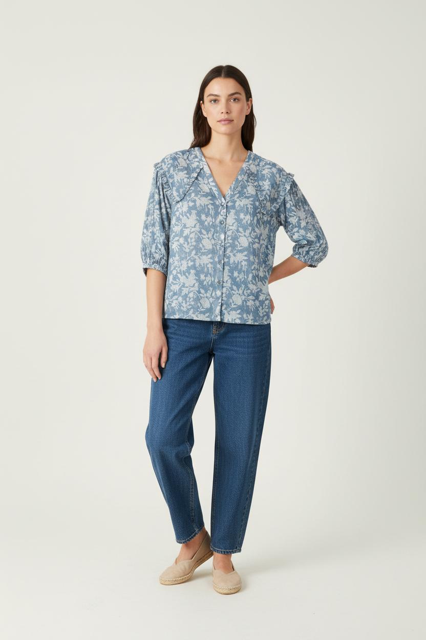 Blouse Fleurie Bleue - Taille XS/34