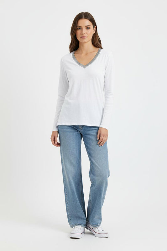 Tee-shirt Manches Longues Blanc - Taille XS/34