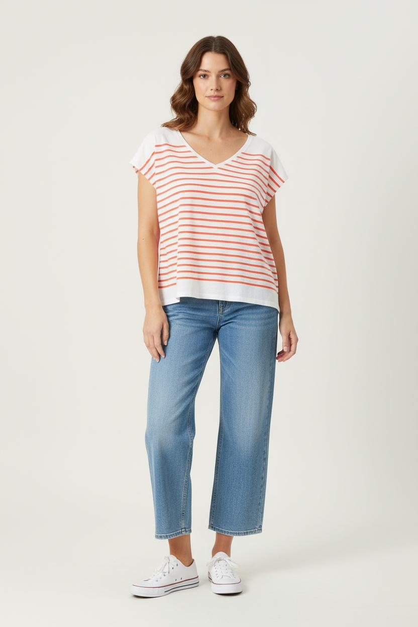 Tee-shirt Blanc et Orange - Taille XL/42