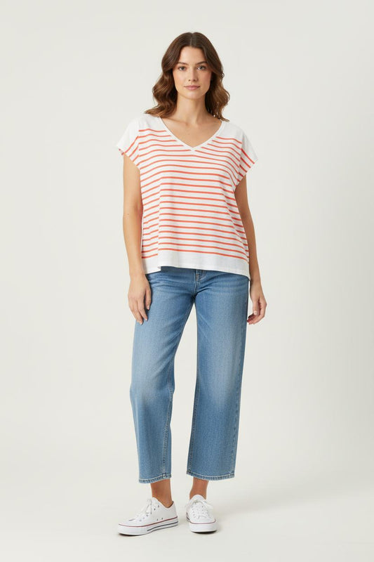 Tee-shirt Blanc et Orange - Taille XL/42