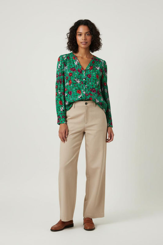 Blouse Verte et Rouge - Taille XS/34