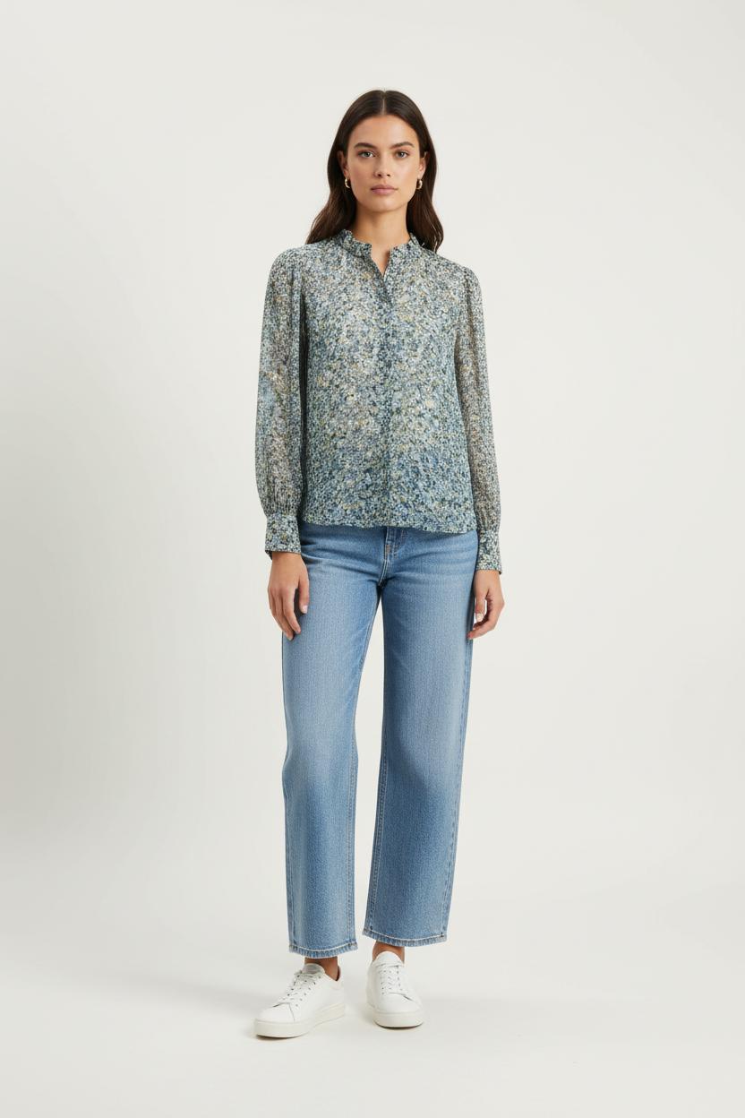 Blouse Fleurie Bleue - Taille M/38