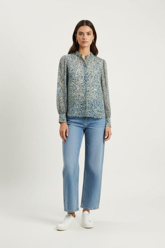 Blouse Fleurie Bleue - Taille M/38