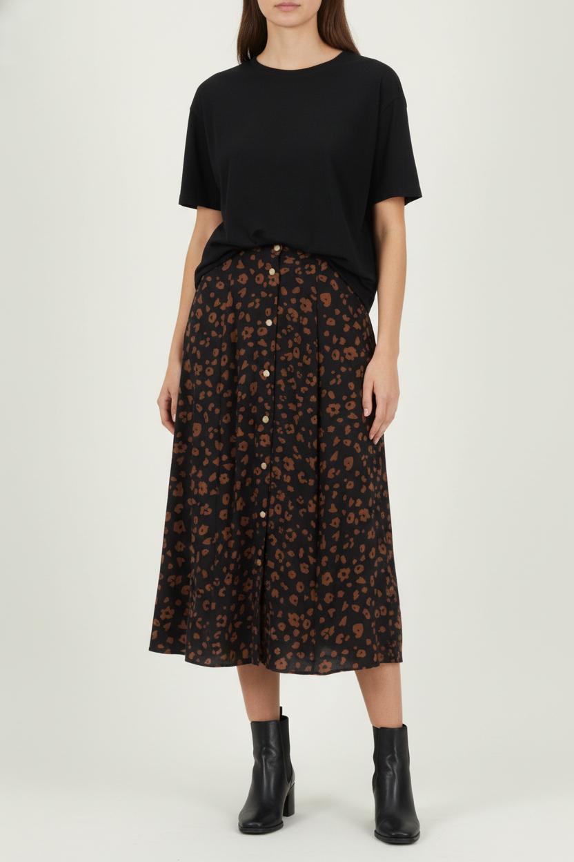 Jupe Midi Noire et Marron - Taille S/36