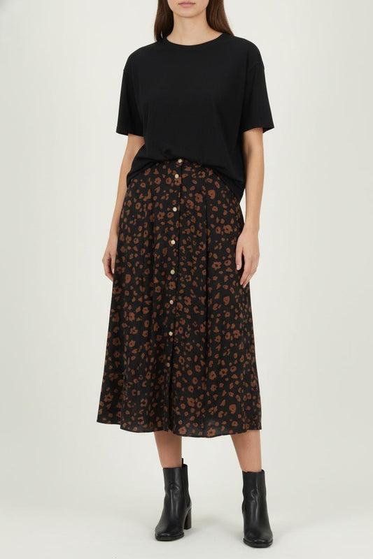 Jupe Midi Noire et Marron - Taille S/36