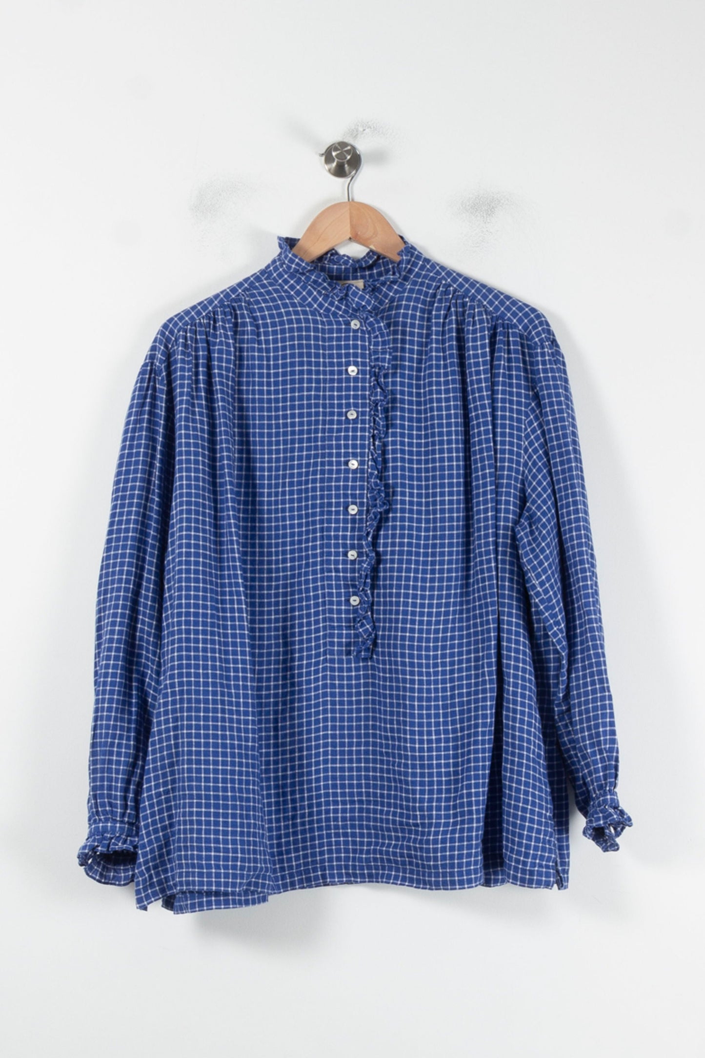 Blouse Bleue à Carreaux Blancs - Taille T.U.