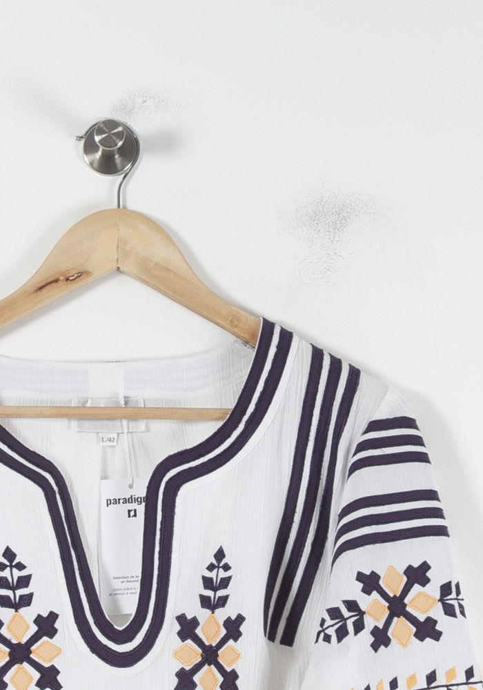 Blouse Brodée Blanche et Noire - Taille XL/42