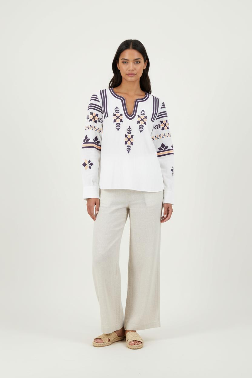 Blouse Brodée Blanche et Noire - Taille XL/42