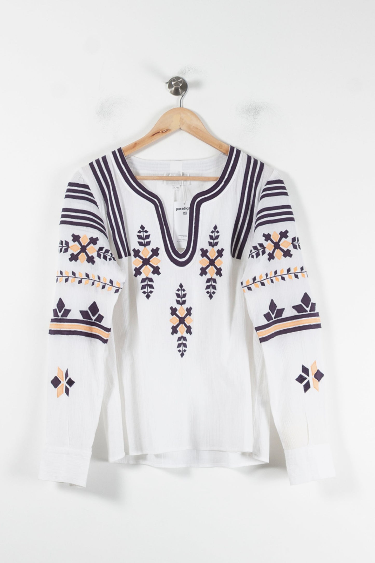 Blouse Brodée Blanche et Noire - Taille XL/42