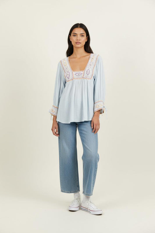 Blouse Bleu et Beige - Taille XL/42