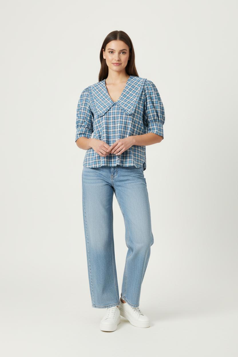 Blouse Carreaux Bleue et Blanche - Taille M/38