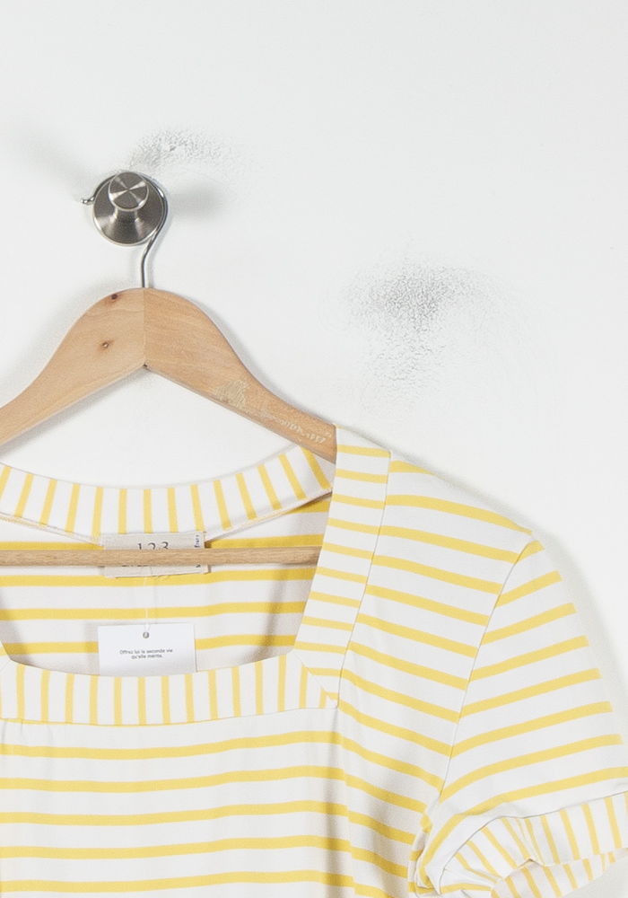 Tee-shirt Rayé Jaune et Blanc - Taille XL/42