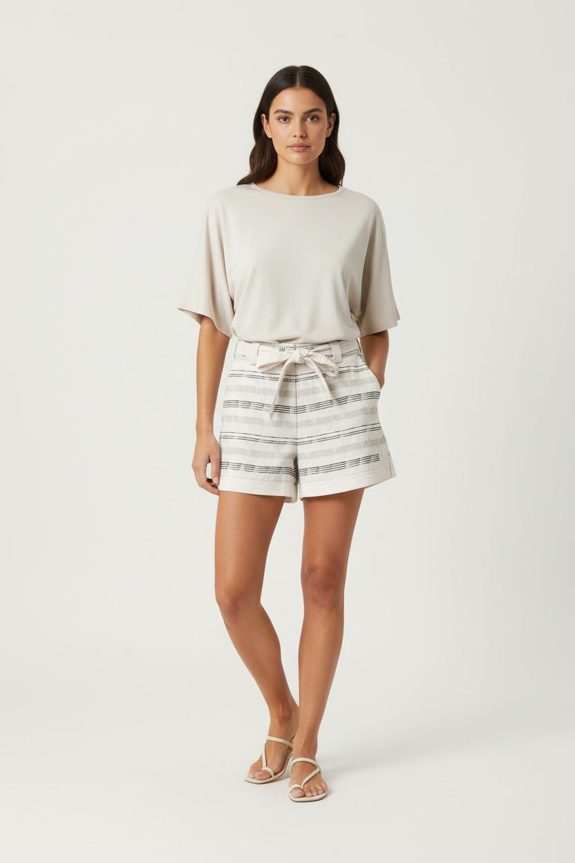 Short Rayé Beige et Noir - Taille M/38