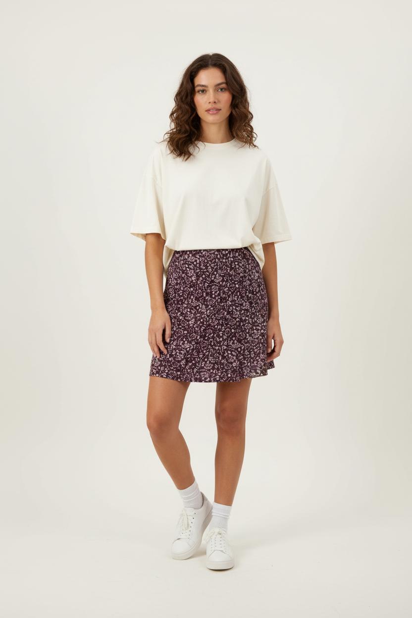 Jupe Imprimée Bordeaux et Blanc - Taille XS/34