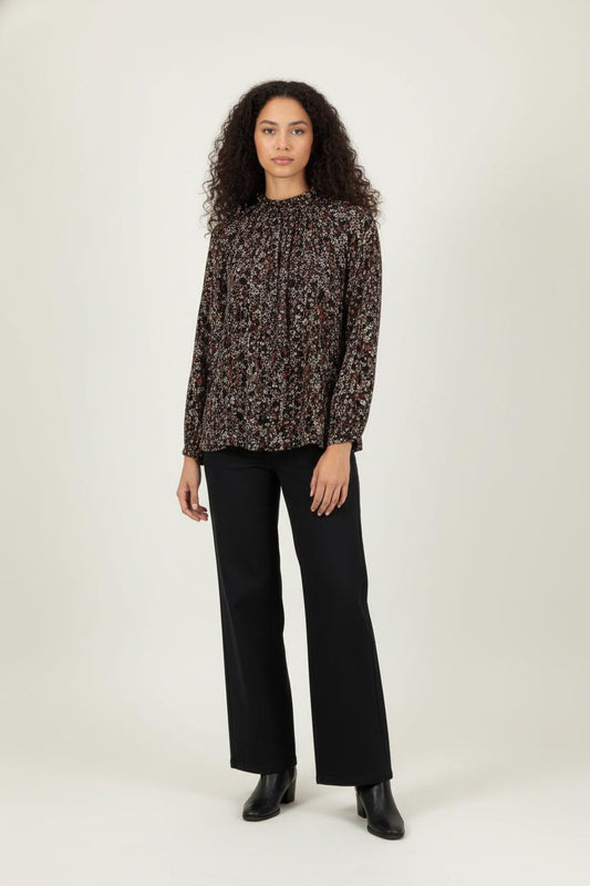 Blouse Fleurie Noire et Blanche - Taille M/38