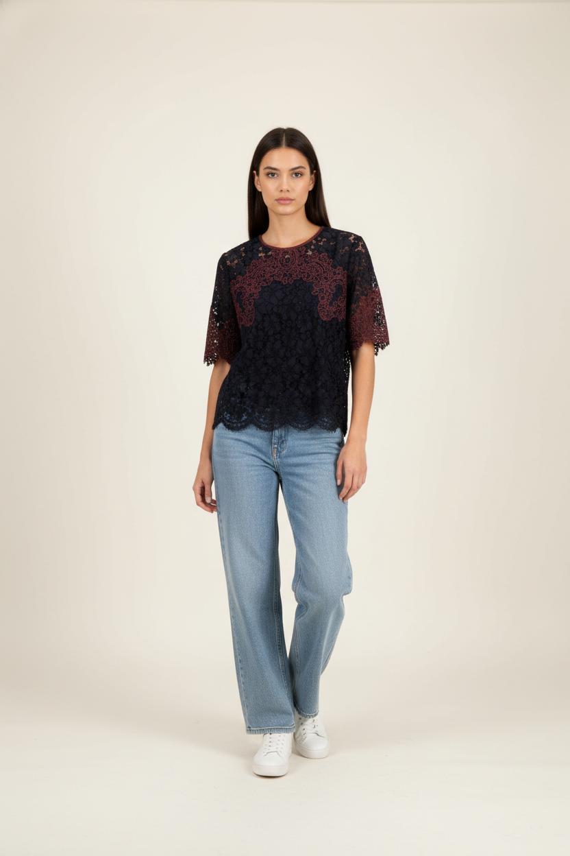 Blouse Bleu et Bordeaux - Taille M/38