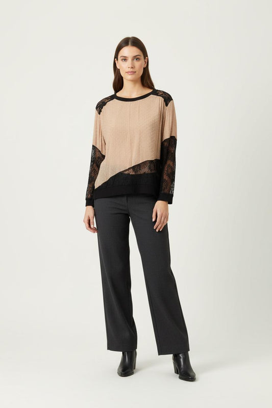 Blouse Beige et Noire - Taille L/40