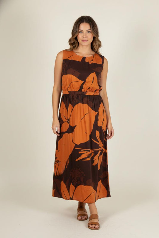 Robe Longue Marron et Orange - Taille XXL/44