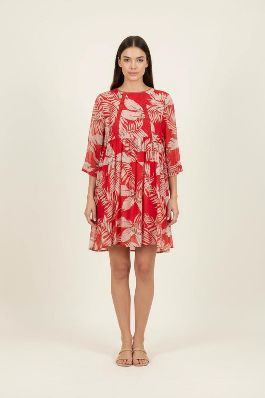 Robe Courte Rouge et Beige - Taille S/36