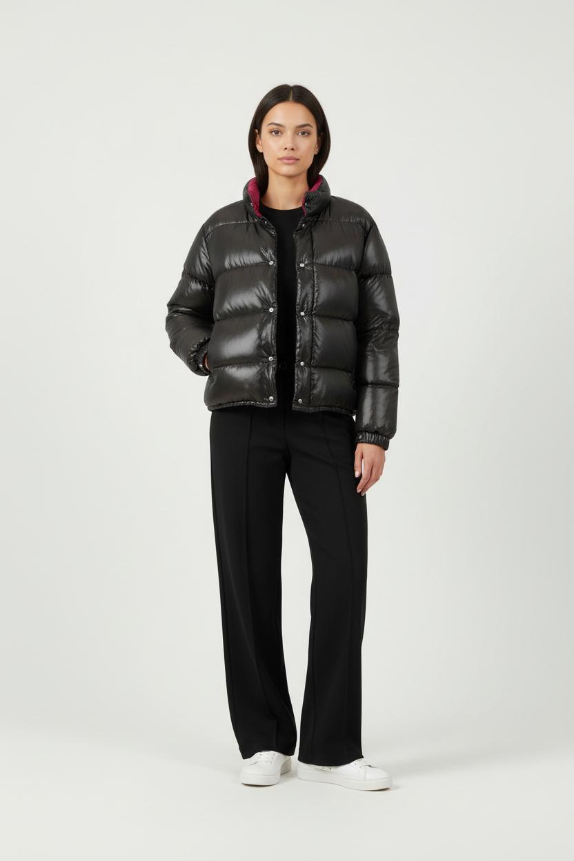 Doudoune Courte Noire et Bordeaux - Taille S/36