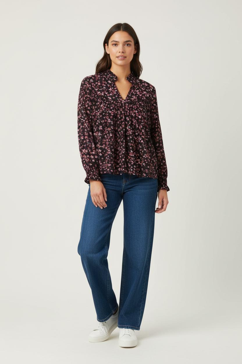 Blouse Noire et Rose - Taille M/38