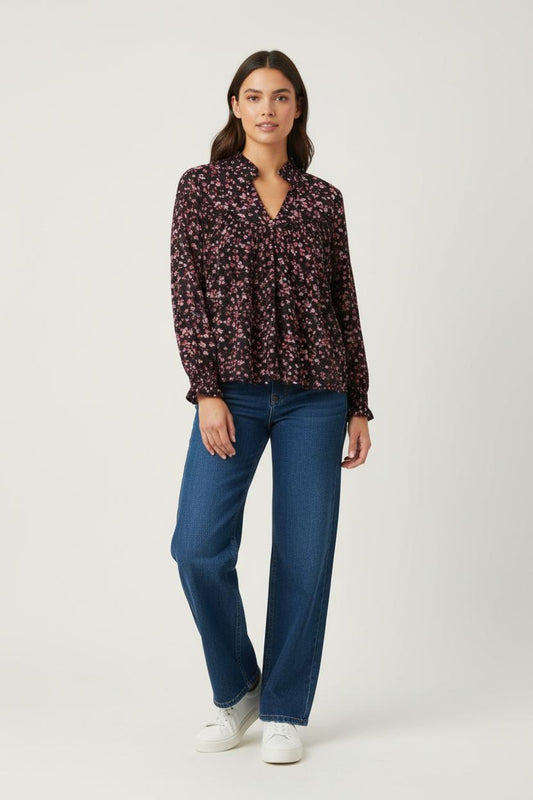 Blouse Noire et Rose - Taille M/38