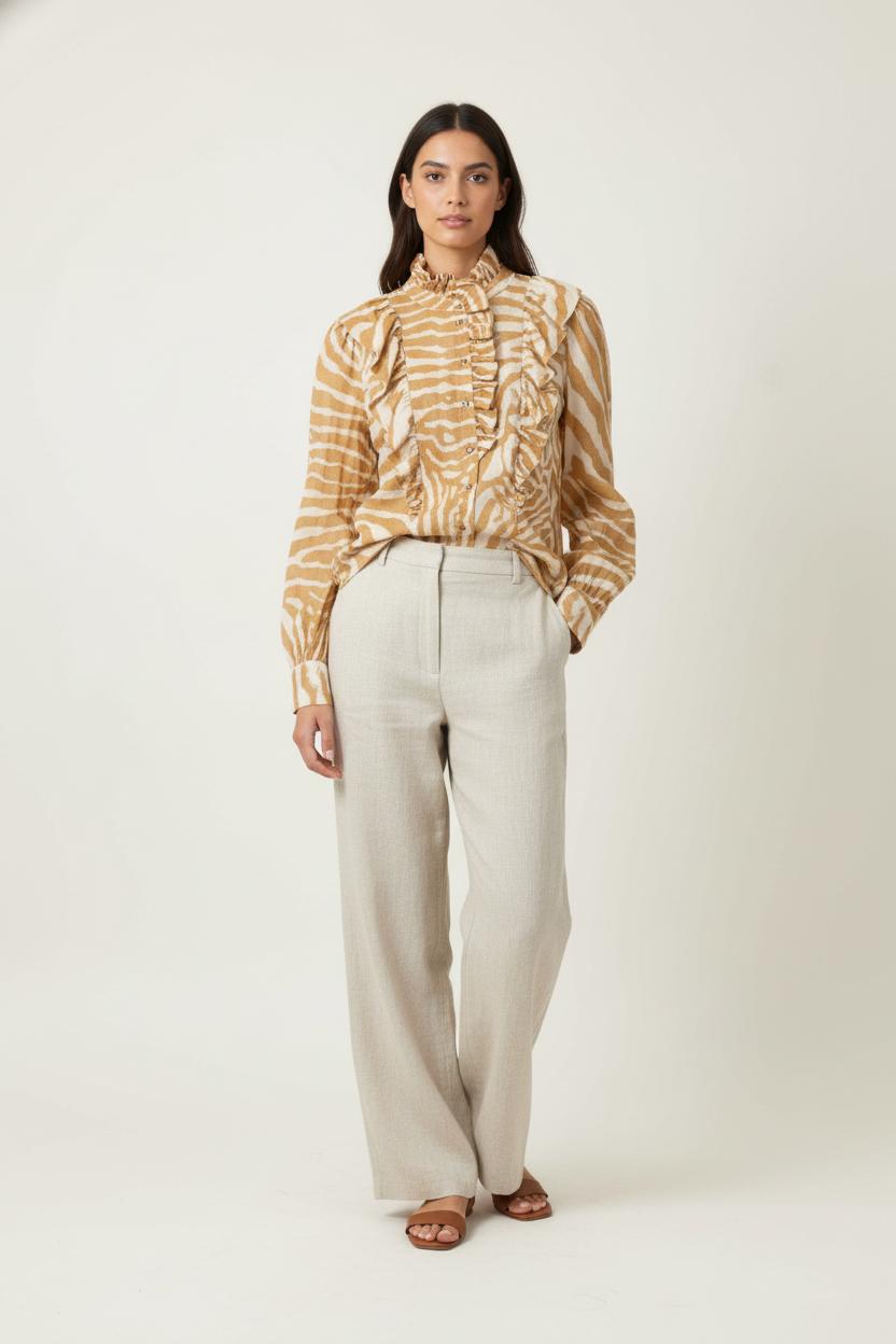 Blouse Beige et Blanche - Taille S/36