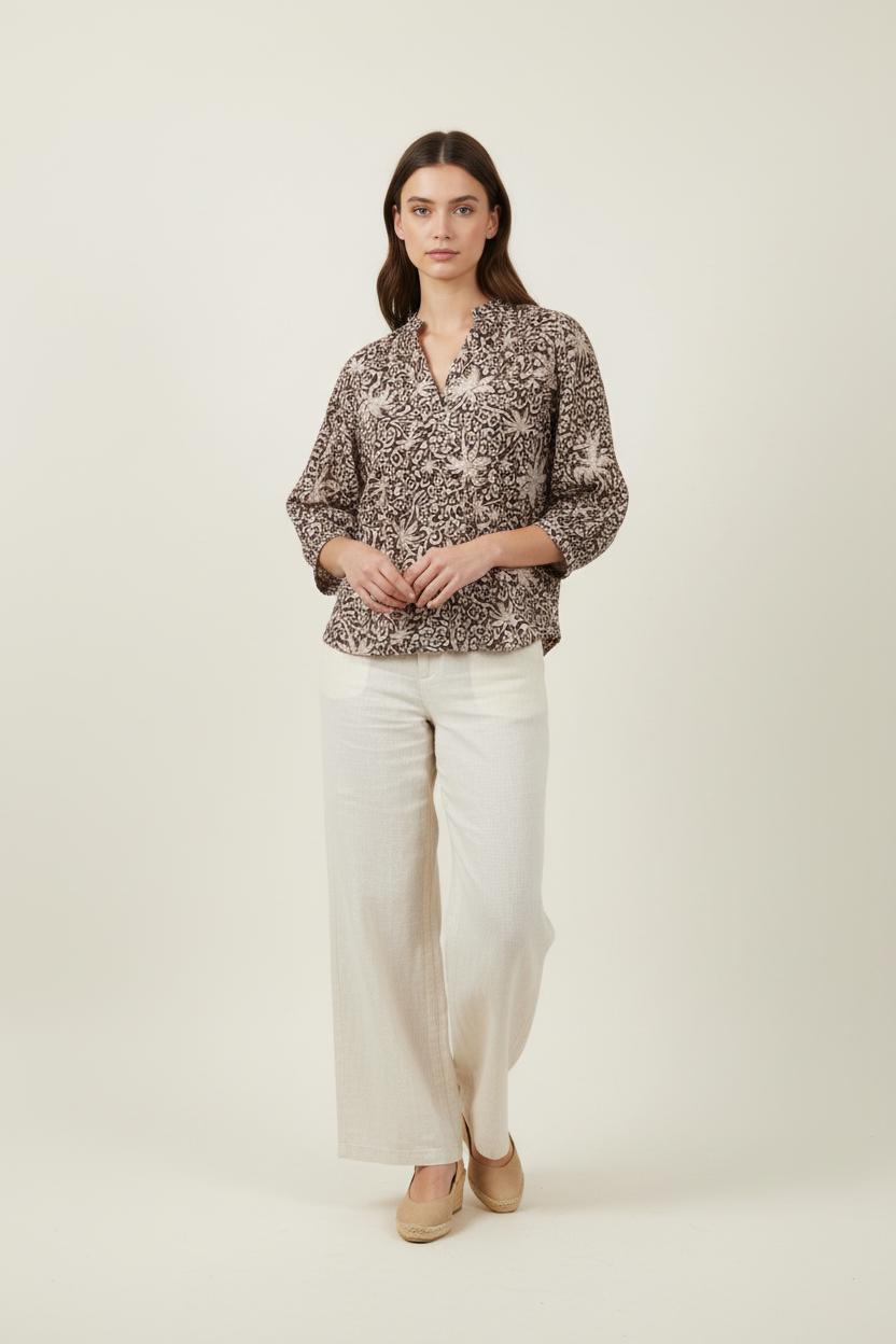 Blouse marron et beige - Taille M/38