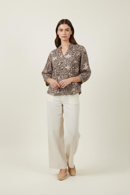 Blouse marron et beige - Taille M/38