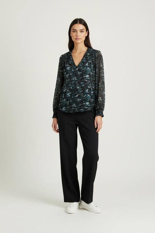 Blouse Bleue et Noire - Taille XS/34