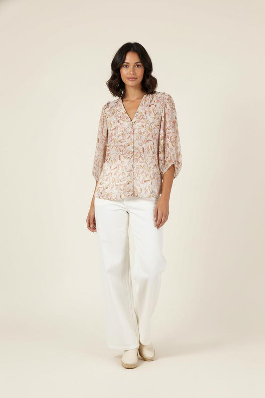 Blouse Imprimée Beige et Marron - Taille M/38