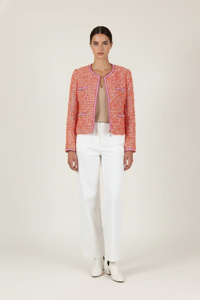 Veste Courte en Tweed Orange et Rose - Taille S/36