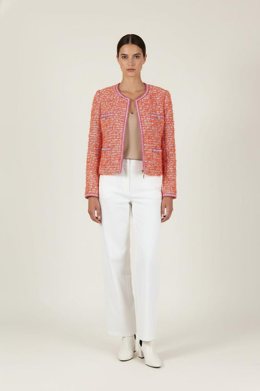 Veste Courte en Tweed Orange et Rose - Taille S/36